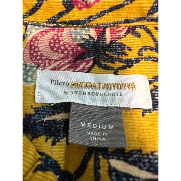 Pilcro Anthropologie Mustard Yellow Floral Paisley Corduroy Button Down Shirt M - Picture 6 of 11